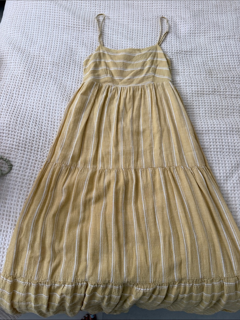 Yellow Striped Spaghetti-Strap Casual Midi Dress